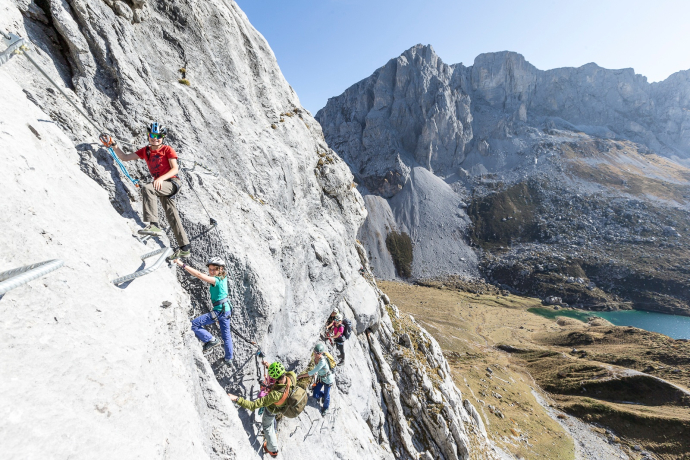Best limestone walls for the family via ferrata Partnunblick