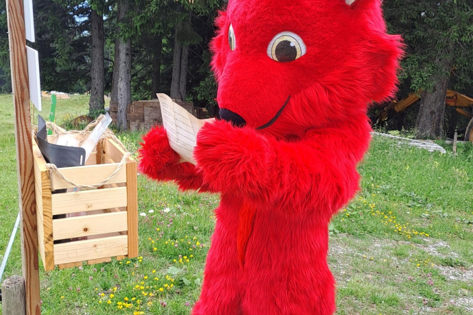 Grüsch Danusa Fuchs löst das Rästel am Posten