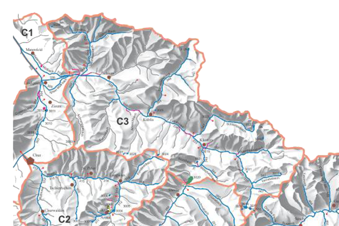 Gewässerkarte Fischen/Angeln Prättigau - © Amt für Jagd und Fischerei Graubünden Gewässerkarte Fischen/Angeln Prättigau - © Amt für Jagd und Fischerei Graubünden